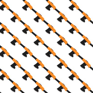 Ahşap saplı çelik baltalar, avlanmak için metal balta. Beyaz arka planda birçok özdeş balta içeren büyük kit baltası. Sahte baltalar erkek aksesuarları, hayatta kalmak için baltalar.