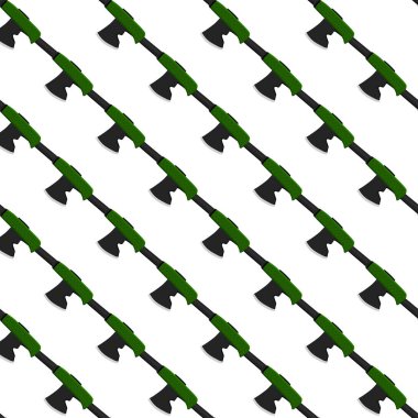 Ahşap saplı çelik baltalar, avlanmak için metal balta. Beyaz arka planda birçok özdeş balta içeren büyük kit baltası. Sahte baltalar erkek aksesuarları, hayatta kalmak için baltalar.