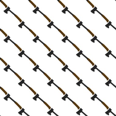 Ahşap saplı çelik baltalar, avlanmak için metal balta. Beyaz arka planda birçok özdeş balta içeren büyük kit baltası. Sahte baltalar erkek aksesuarları, hayatta kalmak için baltalar.