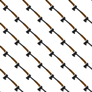 Ahşap saplı çelik baltalar, avlanmak için metal balta. Beyaz arka planda birçok özdeş balta içeren büyük kit baltası. Sahte baltalar erkek aksesuarları, hayatta kalmak için baltalar.