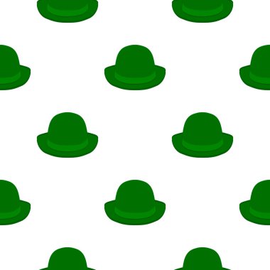 İrlanda bayramı temalı Aziz Patrick Günü 'nün tasviri, kusursuz başlıklı şapkalar. Beyaz arka planda pek çok benzer şapkadan oluşan Aziz Patrick Günü deseni. Aziz Patrick Günü 'nün ana aksesuarı..