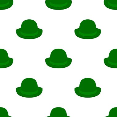 İrlanda bayramı temalı Aziz Patrick Günü 'nün tasviri, kusursuz başlıklı şapkalar. Beyaz arka planda pek çok benzer şapkadan oluşan Aziz Patrick Günü deseni. Aziz Patrick Günü 'nün ana aksesuarı..