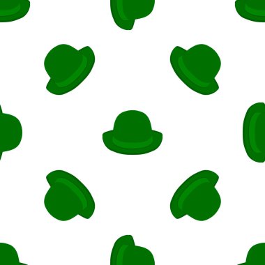 İrlanda bayramı temalı Aziz Patrick Günü 'nün tasviri, kusursuz başlıklı şapkalar. Beyaz arka planda pek çok benzer şapkadan oluşan Aziz Patrick Günü deseni. Aziz Patrick Günü 'nün ana aksesuarı..