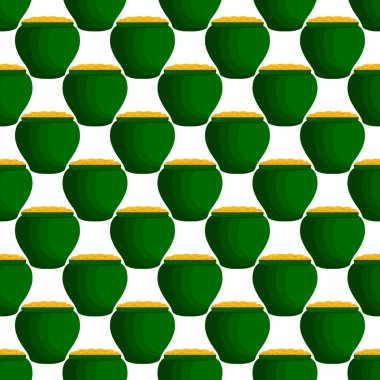 İrlanda bayramı temalı Aziz Patrick günü, kusursuz madeni paralar. Beyaz arka planda birçok özdeş madeni paranın olduğu Aziz Patrick günü. Para için ot. Aziz Patrick Günü için ana aksesuar.