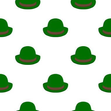 İrlanda bayramı temalı Aziz Patrick Günü 'nün tasviri, kusursuz başlıklı şapkalar. Beyaz arka planda pek çok benzer şapkadan oluşan Aziz Patrick Günü deseni. Aziz Patrick Günü 'nün ana aksesuarı..