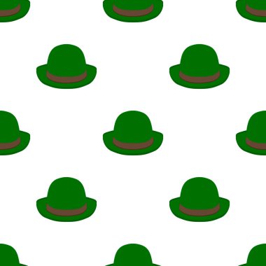 İrlanda bayramı temalı Aziz Patrick Günü 'nün tasviri, kusursuz başlıklı şapkalar. Beyaz arka planda pek çok benzer şapkadan oluşan Aziz Patrick Günü deseni. Aziz Patrick Günü 'nün ana aksesuarı..
