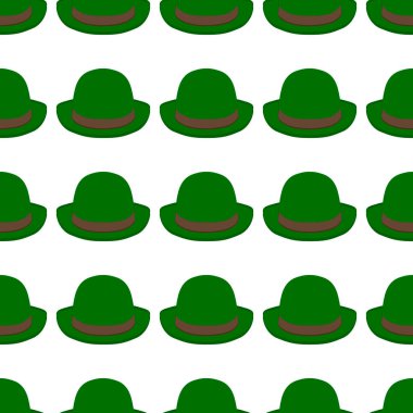 İrlanda bayramı temalı Aziz Patrick Günü 'nün tasviri, kusursuz başlıklı şapkalar. Beyaz arka planda pek çok benzer şapkadan oluşan Aziz Patrick Günü deseni. Aziz Patrick Günü 'nün ana aksesuarı..