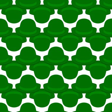 İrlanda bayramı temalı Aziz Patrick Günü 'nün tasviri, kusursuz başlıklı şapkalar. Beyaz arka planda pek çok benzer şapkadan oluşan Aziz Patrick Günü deseni. Aziz Patrick Günü 'nün ana aksesuarı..