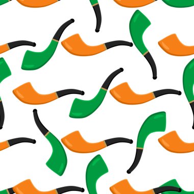 İrlanda bayramı Aziz Patrick günü, pürüzsüz yeşil sigara boruları. Beyaz arka plandaki birbirinin aynısı sigara borularından oluşan Aziz Patrick Günü deseni. St. Patrick Günü için ana aksesuar..