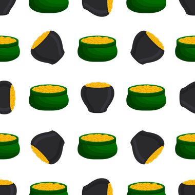 İrlanda bayramı temalı Aziz Patrick günü, kusursuz madeni paralar. Beyaz arka planda birçok özdeş madeni paranın olduğu Aziz Patrick günü. Para için ot. Aziz Patrick Günü için ana aksesuar.