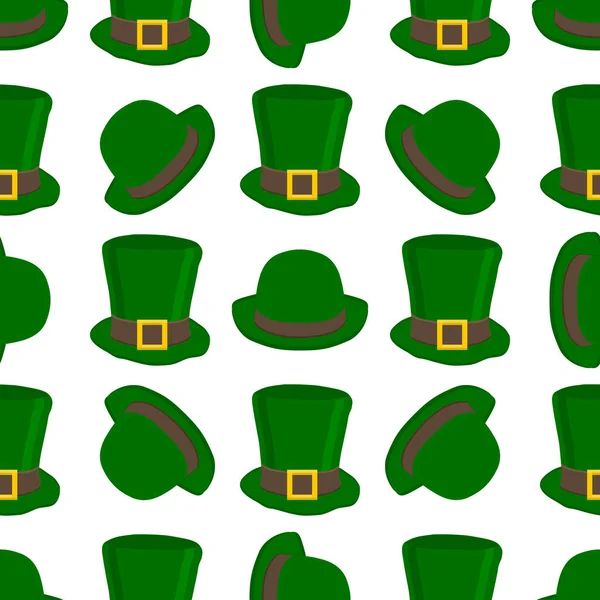 说明主题爱尔兰假日圣帕特里克日 无缝头饰帽 图案圣帕特里克日包括许多相同的帽子白色背景 它是圣帕特里克节的主要附件吗 — 图库矢量图片