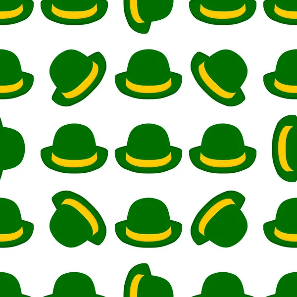 İrlanda bayramı temalı Aziz Patrick Günü 'nün tasviri, kusursuz başlıklı şapkalar. Beyaz arka planda pek çok benzer şapkadan oluşan Aziz Patrick Günü deseni. Aziz Patrick Günü 'nün ana aksesuarı..