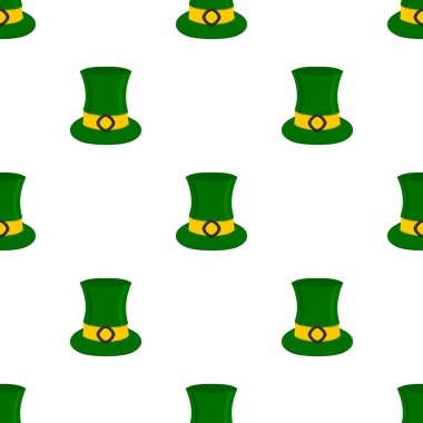 İrlanda bayramı temalı Aziz Patrick Günü 'nün tasviri, kusursuz başlıklı şapkalar. Beyaz arka planda pek çok benzer şapkadan oluşan Aziz Patrick Günü deseni. Aziz Patrick Günü 'nün ana aksesuarı..