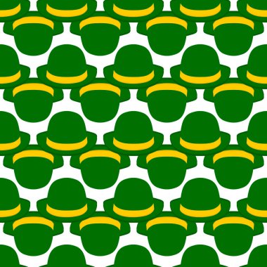 İrlanda bayramı temalı Aziz Patrick Günü 'nün tasviri, kusursuz başlıklı şapkalar. Beyaz arka planda pek çok benzer şapkadan oluşan Aziz Patrick Günü deseni. Aziz Patrick Günü 'nün ana aksesuarı..