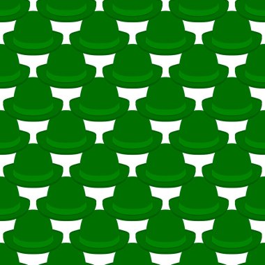 İrlanda bayramı temalı Aziz Patrick Günü 'nün tasviri, kusursuz başlıklı şapkalar. Beyaz arka planda pek çok benzer şapkadan oluşan Aziz Patrick Günü deseni. Aziz Patrick Günü 'nün ana aksesuarı..