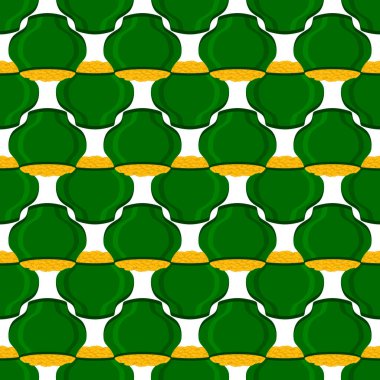 İrlanda bayramı temalı Aziz Patrick günü, kusursuz madeni paralar. Beyaz arka planda birçok özdeş madeni paranın olduğu Aziz Patrick günü. Para için ot. Aziz Patrick Günü için ana aksesuar.