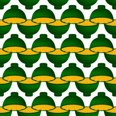 İrlanda bayramı temalı Aziz Patrick günü, kusursuz madeni paralar. Beyaz arka planda birçok özdeş madeni paranın olduğu Aziz Patrick günü. Para için ot. Aziz Patrick Günü için ana aksesuar.