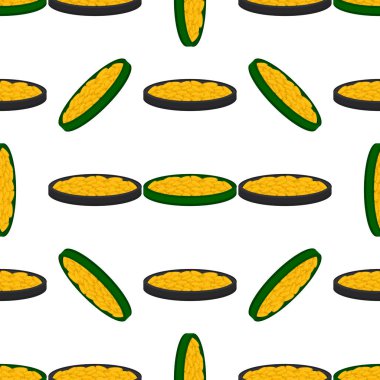 İrlanda bayramı temalı Aziz Patrick günü, kusursuz madeni paralar. Beyaz arka planda birçok özdeş madeni paranın olduğu Aziz Patrick günü. Para için ot. Aziz Patrick Günü için ana aksesuar.