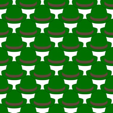 İrlanda bayramı temalı Aziz Patrick Günü 'nün tasviri, kusursuz başlıklı şapkalar. Beyaz arka planda pek çok benzer şapkadan oluşan Aziz Patrick Günü deseni. Aziz Patrick Günü 'nün ana aksesuarı..