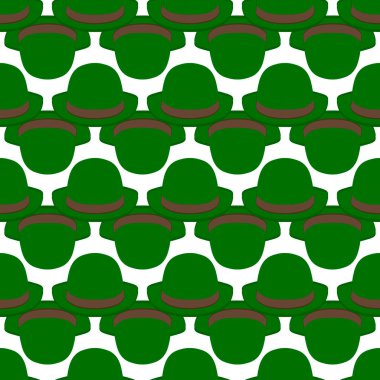 İrlanda bayramı temalı Aziz Patrick Günü 'nün tasviri, kusursuz başlıklı şapkalar. Beyaz arka planda pek çok benzer şapkadan oluşan Aziz Patrick Günü deseni. Aziz Patrick Günü 'nün ana aksesuarı..