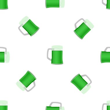 Resimli İrlanda bayramı Aziz Patrick günü, kupada dikişsiz renkli bira. Beyaz arka planda birbirinin aynısı pek çok bira bardağından oluşan Aziz Patrick günü. Aziz Patrick Günü 'nün ana aksesuarında bira..