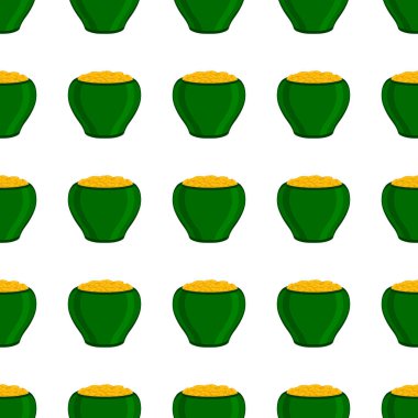 İrlanda bayramı temalı Aziz Patrick günü, kusursuz madeni paralar. Beyaz arka planda birçok özdeş madeni paranın olduğu Aziz Patrick günü. Para için ot. Aziz Patrick Günü için ana aksesuar.