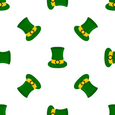 İrlanda bayramı temalı Aziz Patrick Günü 'nün tasviri, kusursuz başlıklı şapkalar. Beyaz arka planda pek çok benzer şapkadan oluşan Aziz Patrick Günü deseni. Aziz Patrick Günü 'nün ana aksesuarı..