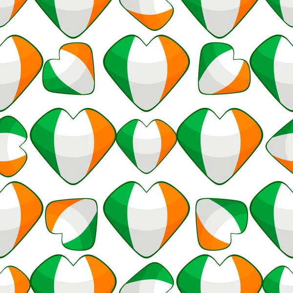 Ilustracja Temat Irlandzkiego Święta Patrick Dzień Bezszwowe Kolorowe Serca Wzór — Wektor stockowy