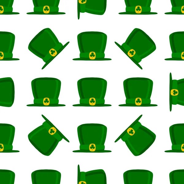 说明主题爱尔兰假日圣帕特里克日 无缝头饰帽 图案圣帕特里克日包括许多相同的帽子白色背景 它是圣帕特里克节的主要附件吗 — 图库矢量图片
