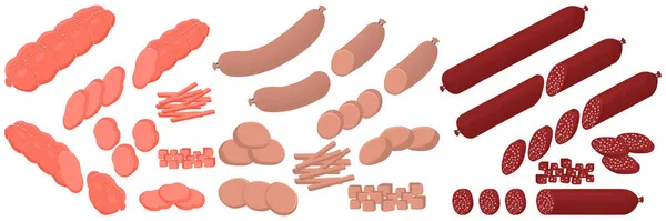 Illustration Sur Thème Grand Ensemble Différents Types Charcuterie Saucisses Viande — Image vectorielle