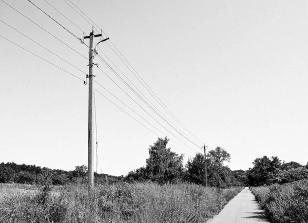 Power Electric Pole Line Wire Colored Background Close Photography Consisting — Fotografia de Stock