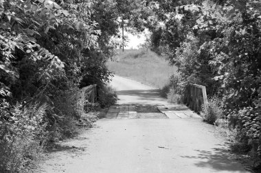 Renkli arka planda nehrin üzerinde güzel bir şekilde duran ahşap köprü. Nehrin yukarısındaki eski ahşap köprü. Doğal park için nehirde eski ahşap köprü.