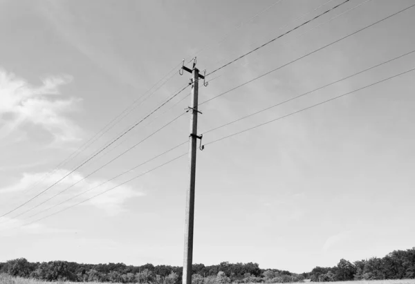 Potencia Poste Eléctrico Con Alambre Línea Fondo Color Cerca Fotografía —  Fotos de Stock