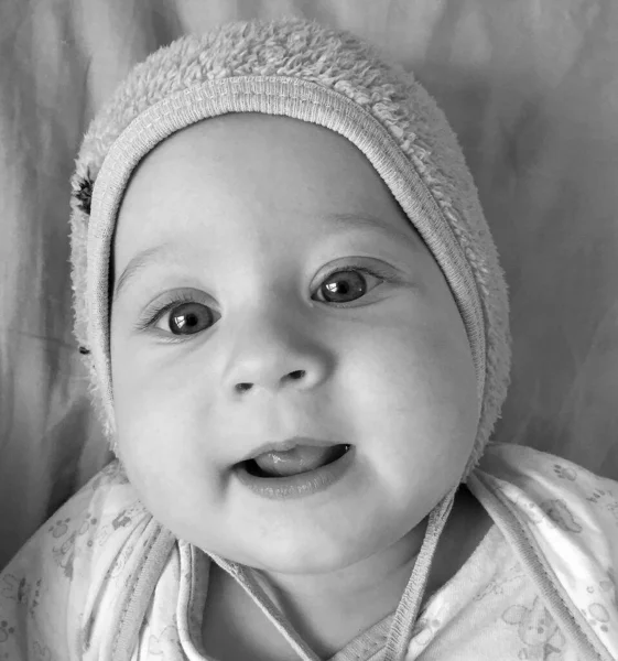 Beautiful Baby Boy Child Hat Posing Photographer Color Photo Cadre — Stock Photo, Image