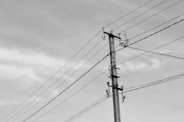 Puissance Poteau Électrique Avec Fil Ligne Sur Fond Coloré Gros — Photo