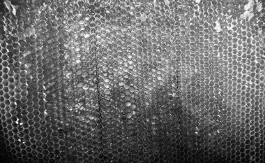 Altın nektarla dolu altıgen bal peteklerinden arı damlayan bal damlası, bal peteği yaz kompozisyonu doğal bal damlası, balmumu çerçeve arısına damlayan bal damlası, bal peteğine damlayan bal damlası