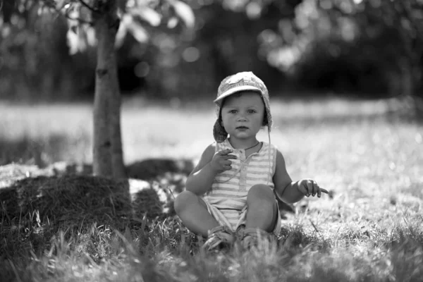 Vacker Pojke Barnträdgård Poserar Fotograf För Färgfoto Kadre Bestående Baby — Stockfoto