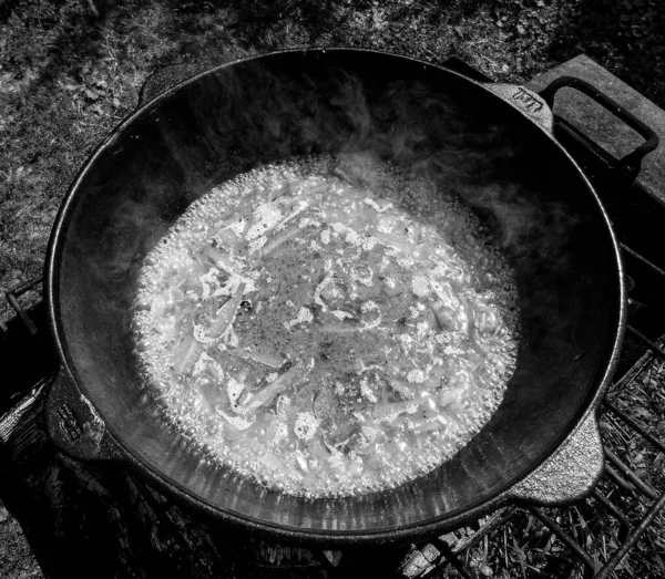 Fotografie Naar Thema Mooie Smakelijke Rijst Gegrilde Pelaf Pot Klaar — Stockfoto
