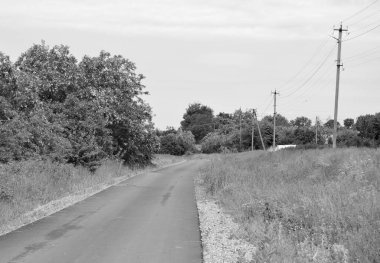 Renkli arka planda güzel boş asfalt yol, kırsal alandan geçen yeni boş asfalt yol, yeşillik kırsalında hız arabası için boş asfalt yol.