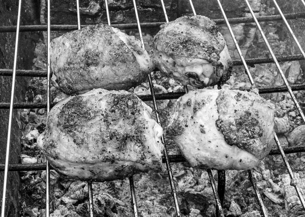 Fotografía Para Tematizar Hermosa Carne Pollo Parrilla Brasero Listo Para — Foto de Stock