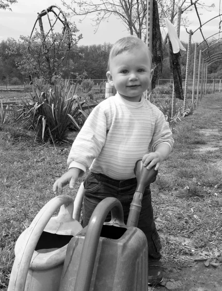 Beau Bébé Garçon Avec Visage Enfant Posant Photographe Pour Photo — Photo