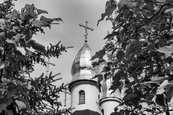 Christian Church Cross High Steeple Tower Prayer Photography Consisting Beautiful — 图库照片