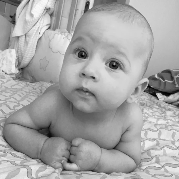 Renkli fotoğraf için poz veren çocuk yüzlü güzel erkek bebek, çocuk imajı olan erkek bebek kadrosu, beyaz yüz ifadesi, çocuk suratlı sağlıklı bir erkek çocuğu, iyi bir çekim için dinleniyor.