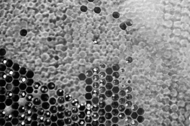 Altın nektarla dolu altıgen bal peteklerinden arı damlayan bal damlası, bal peteği yaz kompozisyonu doğal bal damlası, balmumu çerçeve arısına damlayan bal damlası, bal peteğine damlayan bal damlası