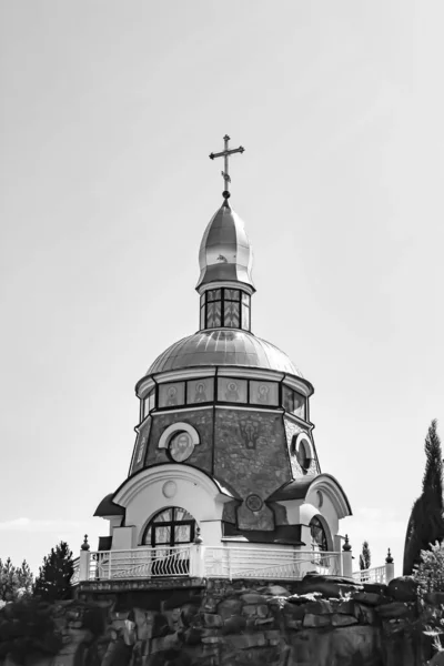 Christian Church Cross High Steeple Tower Prayer Photography Consisting Beautiful — Zdjęcie stockowe