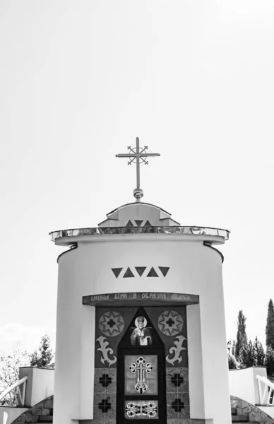 Igreja Cristã Cruz Alta Torre Campanário Para Oração Fotografia Consistindo — Fotografia de Stock