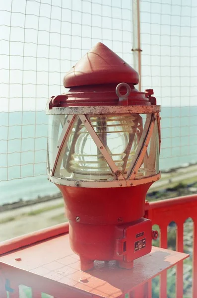 Primer Plano Linterna Roja Blanca Torre Del Faro Georgia Poti — Foto de Stock