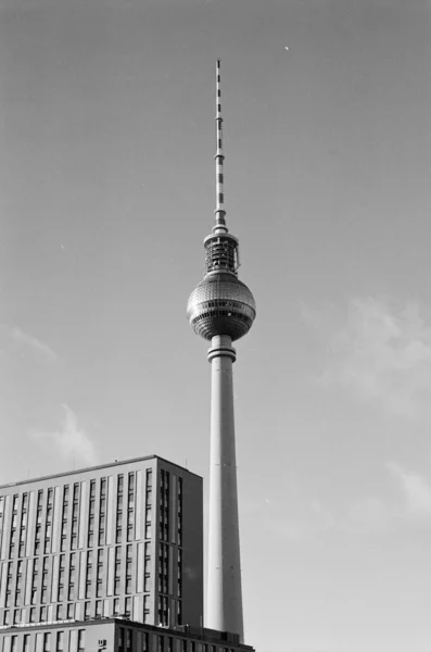 Berlin Tower Alexander Platz Black White — стокове фото