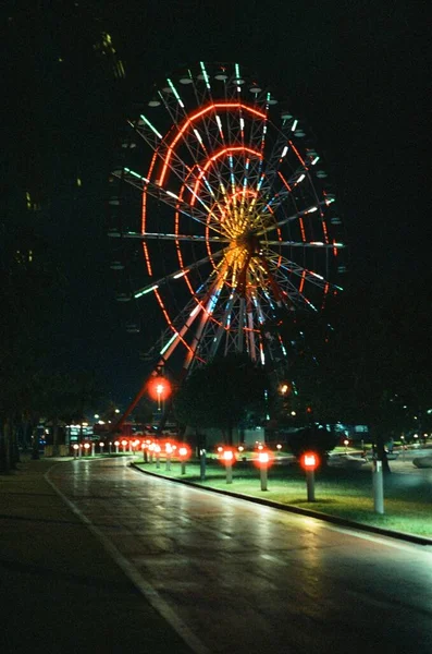 Batumi Luces Ciudad Noche Película Foto Analógica Por Noche Cinestill —  Fotos de Stock