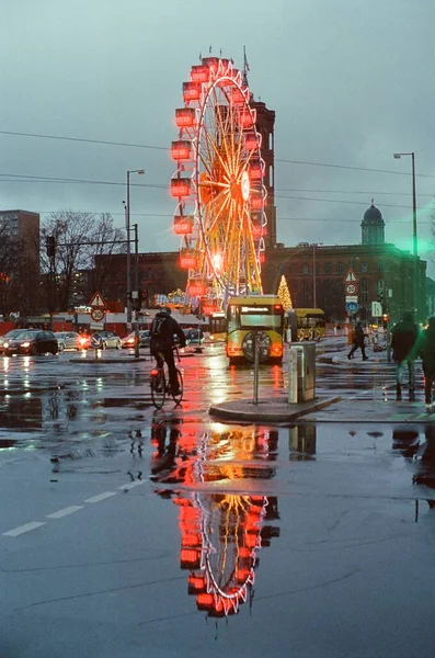 Berlin Światła Miasta Ulica Film Zdjęcie Analogowe Nocy Cinestill Film — Zdjęcie stockowe